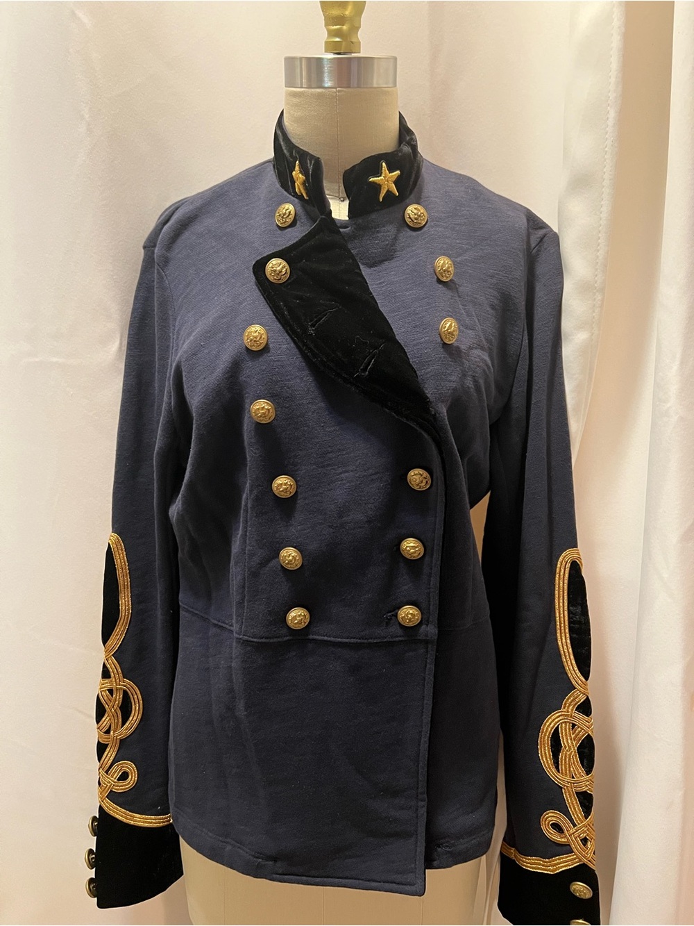 Denim & Supply Ralph Lauren Navy Military-Style Blazer with Gold Embroidery